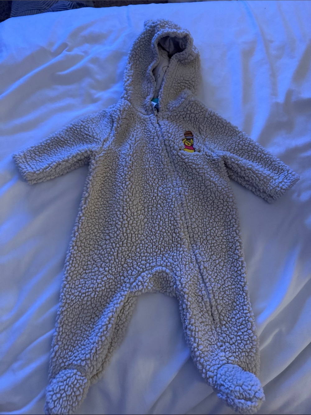 Disney Winnie the Pooh Cream Sherpa Hooded Baby Footed One-Piece